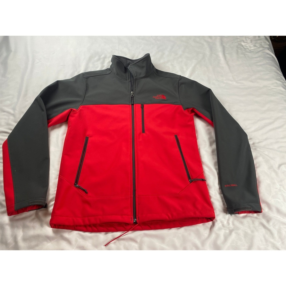 The North Face WindWall Softshell Jacket Mens Small Red Gray Full Zip Hiking